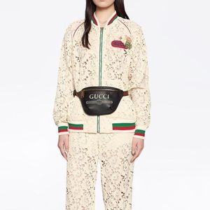 Gucci Belt Print Logo Black Leather Size 90 Cross Body Bag